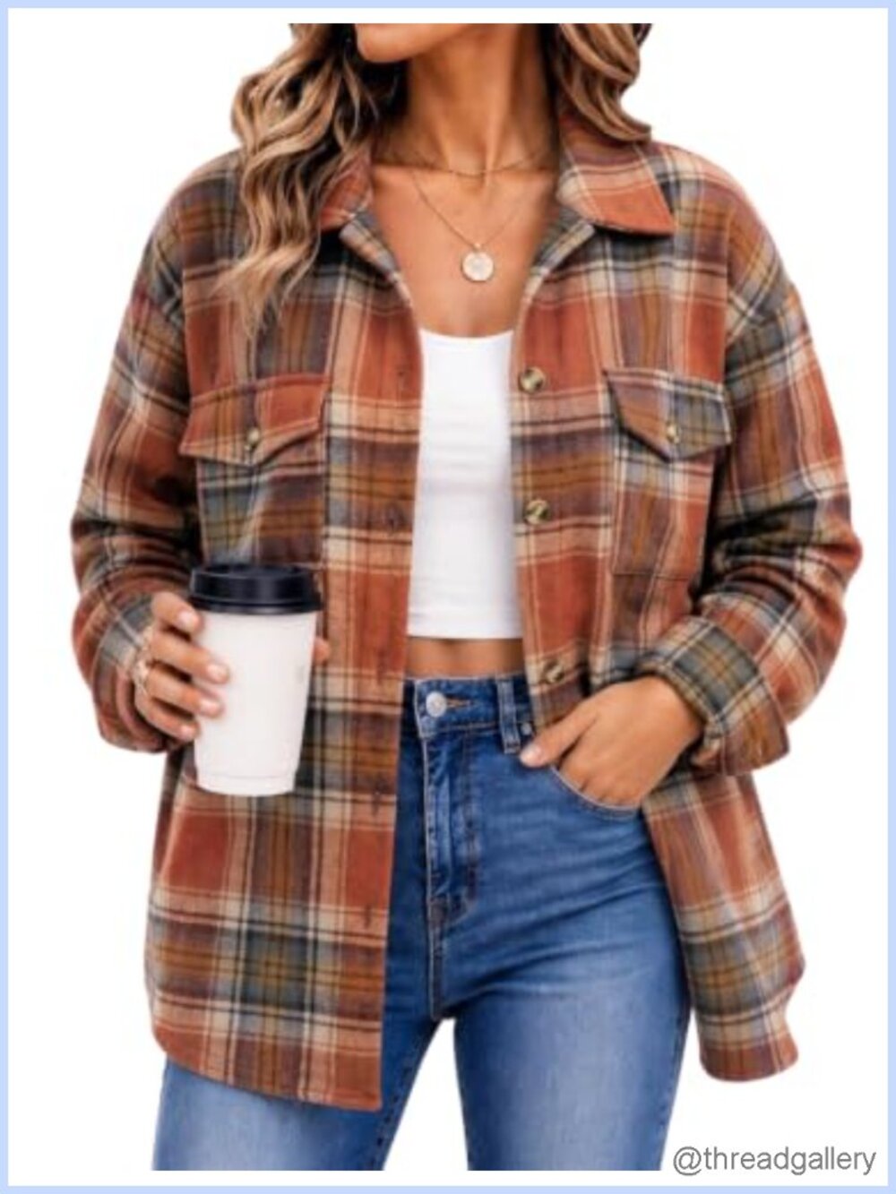 Women's Flannel Plaid Shacket Long Sleeve Button Down Jacket